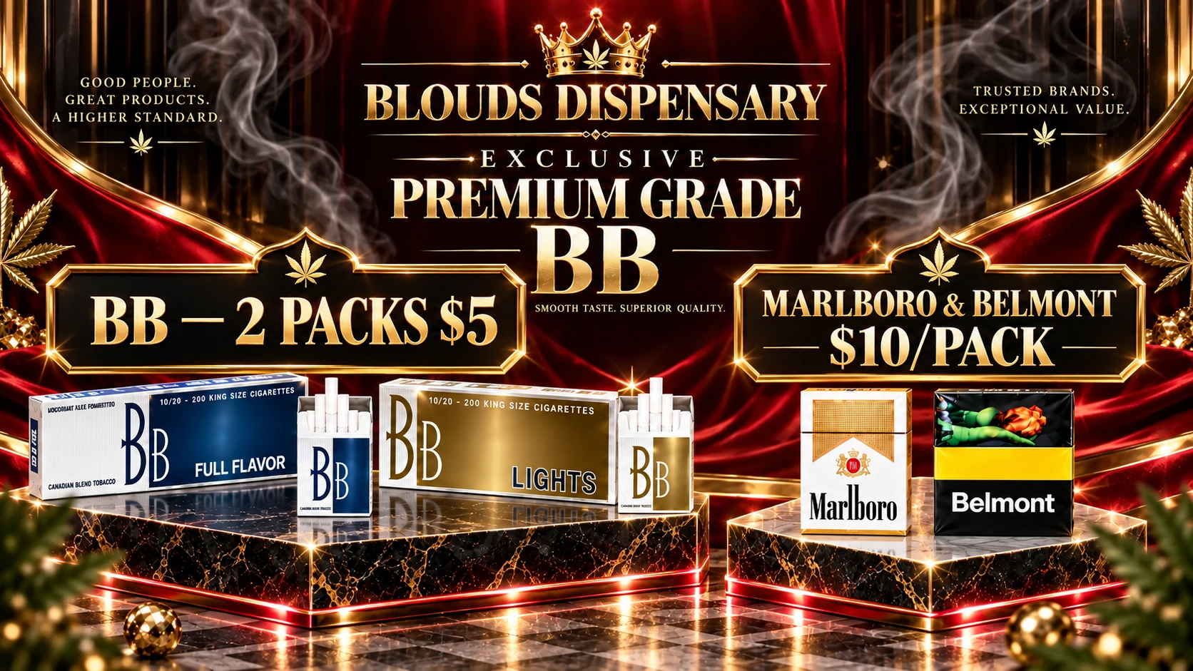 After Dark Cannabis BB Full Flavor and Lights, Marlboro and Belmont cigarettes